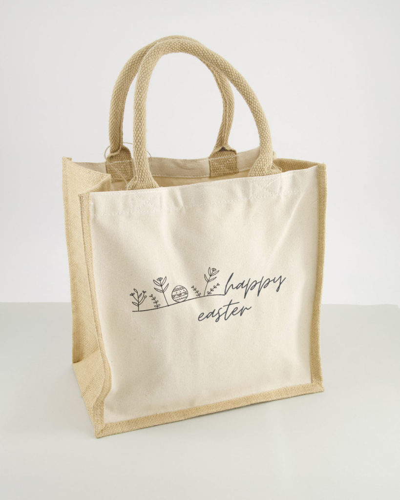 Westford Mill Printers Midi Jute Bag WM421 mit Happy easter Motiv