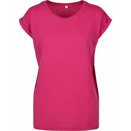 Build Your Brand Ladies` Extended Shoulder Tee Hibiskus Pink
