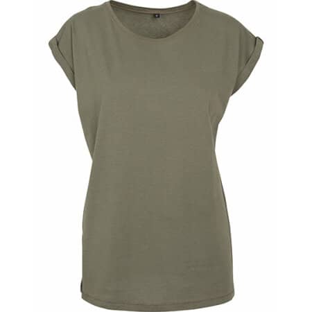 Build Your Brand Ladies` Extended Shoulder Tee Olive