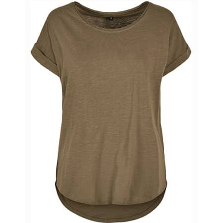 Build Your Brand Ladies` Long Slub Tee Olive