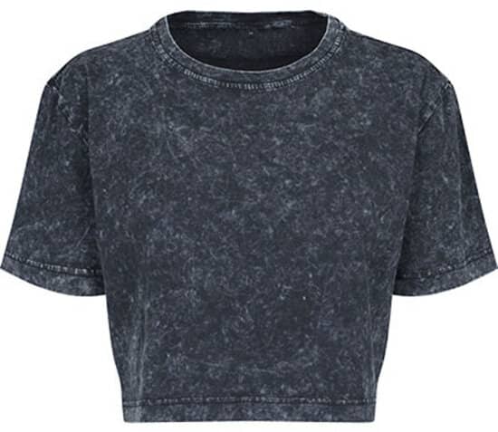 T-Shirts in Darkgrey White: Ladies` Acid Washed Cropped Tee BY054 von Build Your Brand