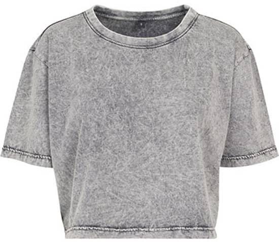 T-Shirts in Grey Black: Ladies` Acid Washed Cropped Tee BY054 von Build Your Brand