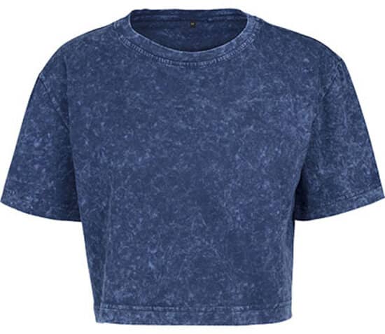 T-Shirts in Indigo White: Ladies` Acid Washed Cropped Tee BY054 von Build Your Brand