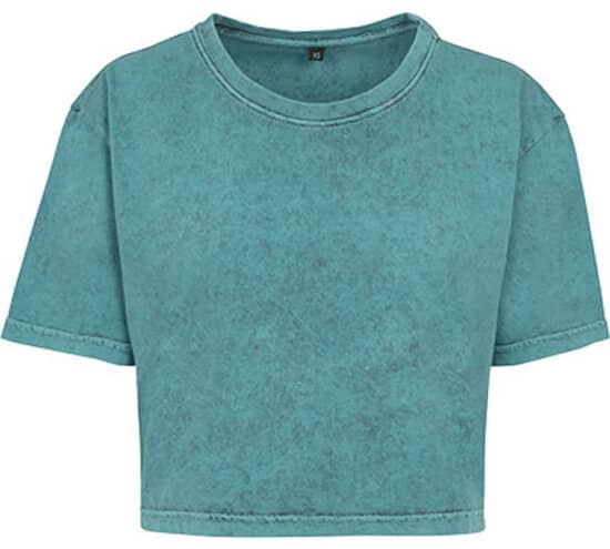 T-Shirts in Teal Black: Ladies` Acid Washed Cropped Tee BY054 von Build Your Brand