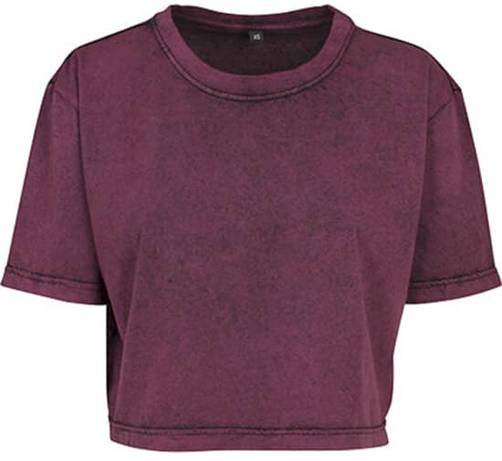 T-Shirts in Berry Black: Ladies` Acid Washed Cropped Tee BY054 von Build Your Brand