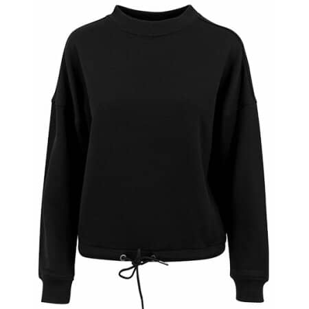 Build Your Brand Ladies` Oversize Crewneck Black