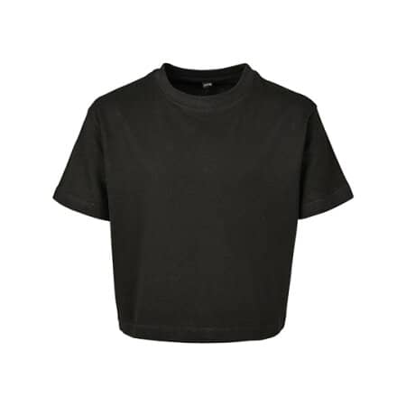 Build Your Brand Girls Cropped Jersey Tee Black