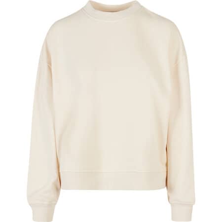 Build Your Brand Ladies Oversized Crewneck Sweatshirt White Sand