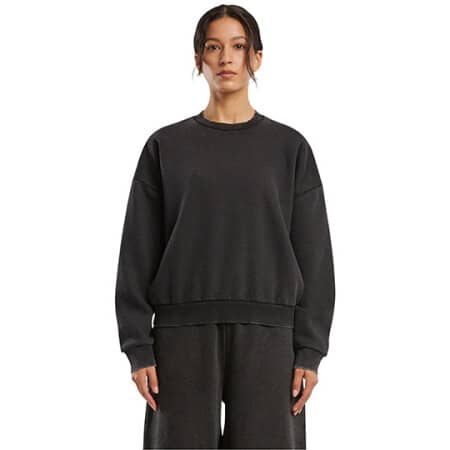 Build Your Brand Ladies Vintage Heavy Crewneck Black