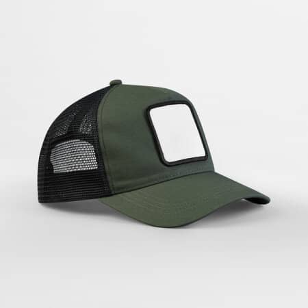 Beechfield Appliqué Patch 5 Panel Trucker Olive Green|Black