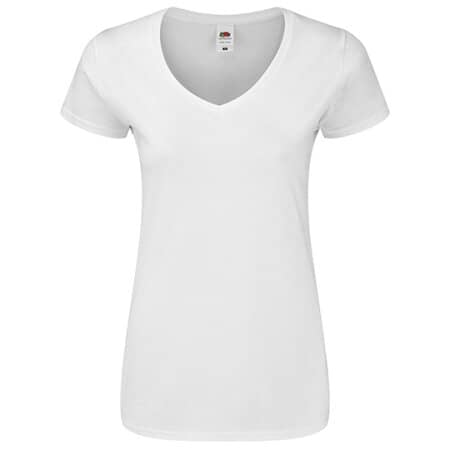 Fruit of the Loom Ladies Iconic 150 V Neck T White