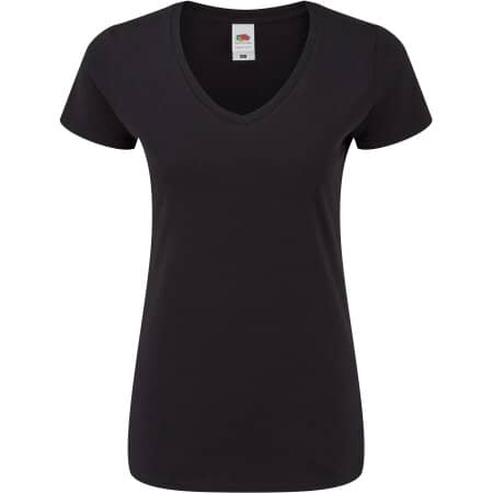 Fruit of the Loom Ladies Iconic 150 V Neck T Black