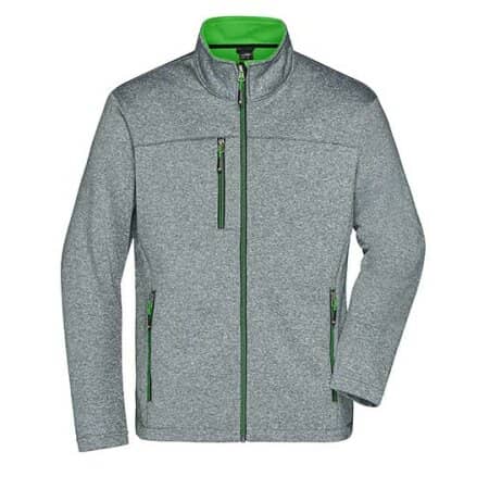 James+Nicholson Men`s Softshell Jacket JN1148 Dark-Melange|Green
