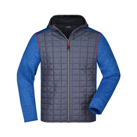 James+Nicholson Men`s Knitted Hybrid Jacket Royal Melange|Anthracite Melange