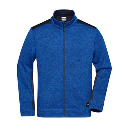 James+Nicholson Mens Knitted Workwear Fleece Jacket Strong Royal Melange|Navy
