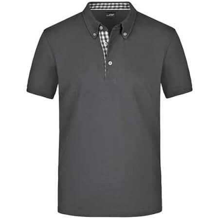 James+Nicholson Men`s Plain Polo Graphite (Solid)|Graphite (Solid)|White