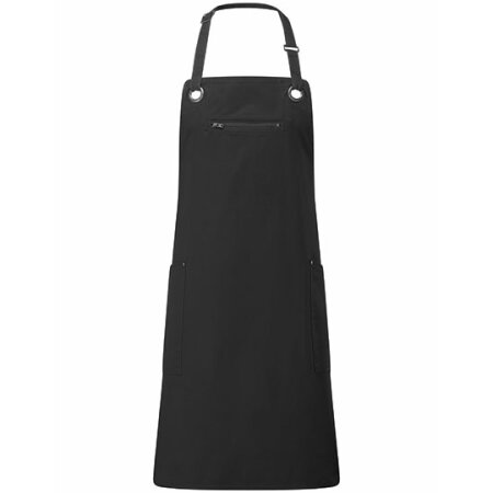 Premier Workwear `Barley` Contrast Stitch Sustainable Bib Apron Black|Charcoal (ca. Pantone 7540C)