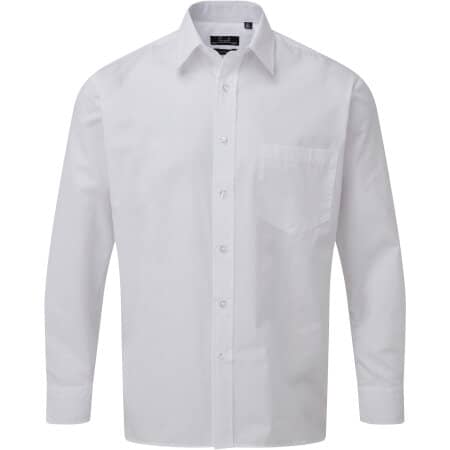 Premier Workwear Poplin Long Sleeve Shirt (Herrenhemd/Langarm) White