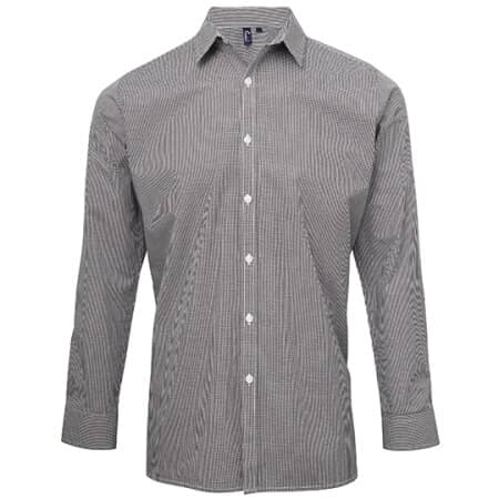 Premier Workwear Men`s Microcheck (Gingham) Long Sleeve Shirt Black|White