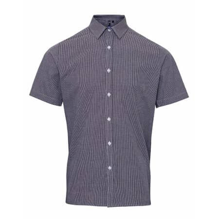 Premier Workwear Men`s Microcheck (Gingham) Short Sleeve Shirt Cotton Black|White