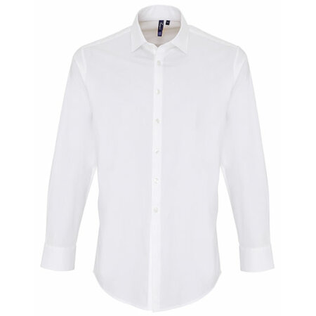 Premier Workwear Mens Stretch Fit Poplin Long Sleeve Cotton Shirt White