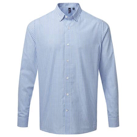 Premier Workwear Maxton Check Mens Long Sleeve Shirt Light Blue (ca. Pantone 2707C)|White