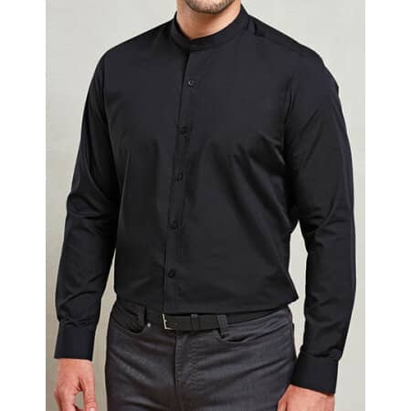 Premier Workwear Men´s Banded Collar Grandad Long Sleeve Shirt Black