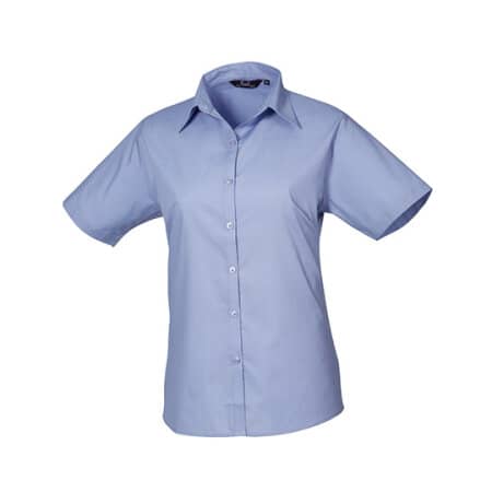 Premier Workwear Ladies` Poplin Short Sleeve Blouse Mid Blue