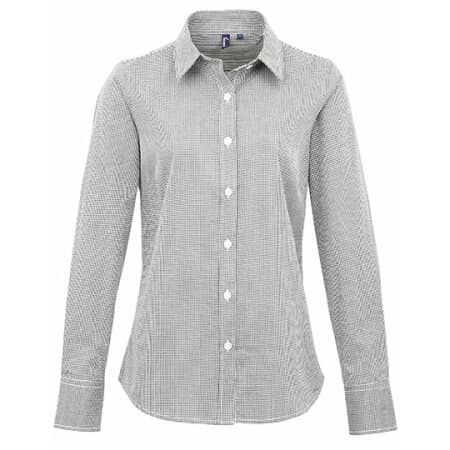 Premier Workwear Ladies` Microcheck (Gingham) Long Sleeve Shirt Black|White