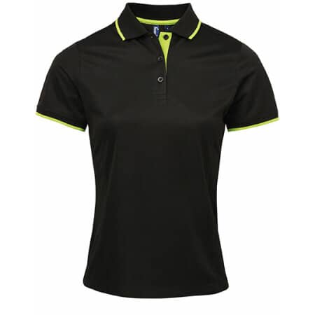 Premier Workwear Ladies` Contrast Coolchecker Polo Black|Lime (ca. Pantone 382)
