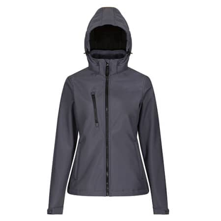 Regatta Professional Womens Venturer 3-layer Printable Hooded Softshell Jacket Seal Grey|Black