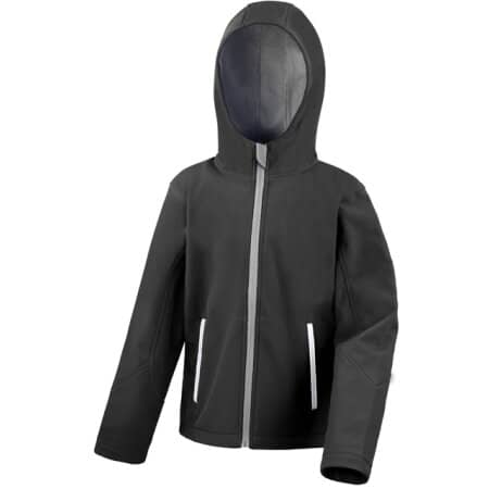 Result Junior TX Performance Hooded Soft Shell Jacket Black|Grey