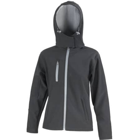 Result Ladies` TX Performance Hooded Soft Shell Jacket Black|Grey