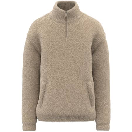 Spasso Unisex-Sweatshirt mit 1/4-Reißverschluss und überschnittenen Schultern aus Sherpa-Material Wet Sand