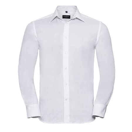 Russell Men`s Long Sleeve Tailored Oxford Shirt White