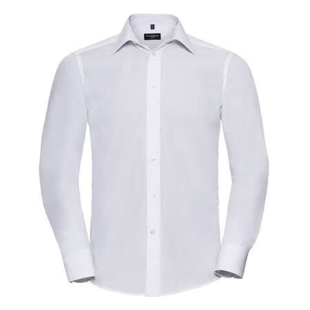 Russell Men`s Long Sleeve Polycotton Tailored Poplin Shirt White