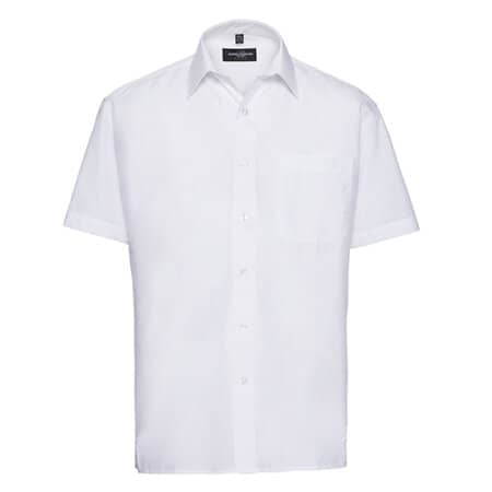 Russell Men`s Short Sleeve Polycotton Poplin Shirt White