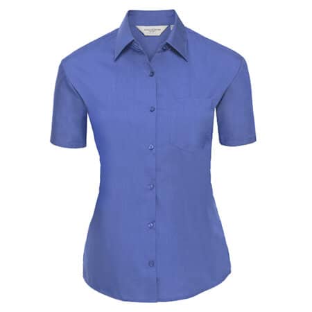 Russell Ladies` Short Sleeve Polycotton Poplin Shirt Corporate Blue