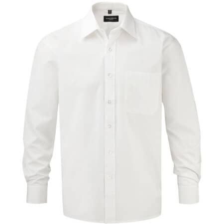 Russell Men`s Long Sleeve Pure Cotton Poplin Shirt White