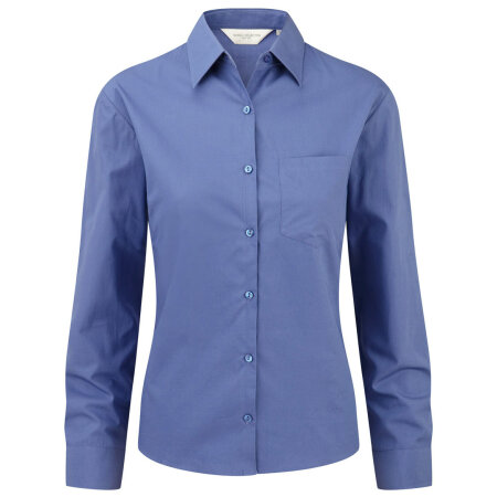Russell Ladies` Long Sleeve Pure Cotton Poplin Blouse Aztec Blue