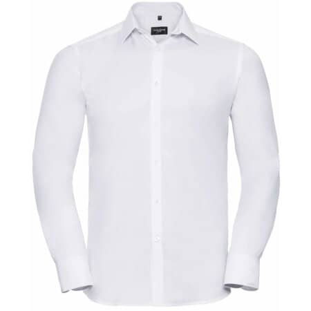 Russell Men`s Long Sleeve Herringbone Shirt White