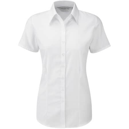 Russell Ladies` Short Sleeve Herringbone Shirt White